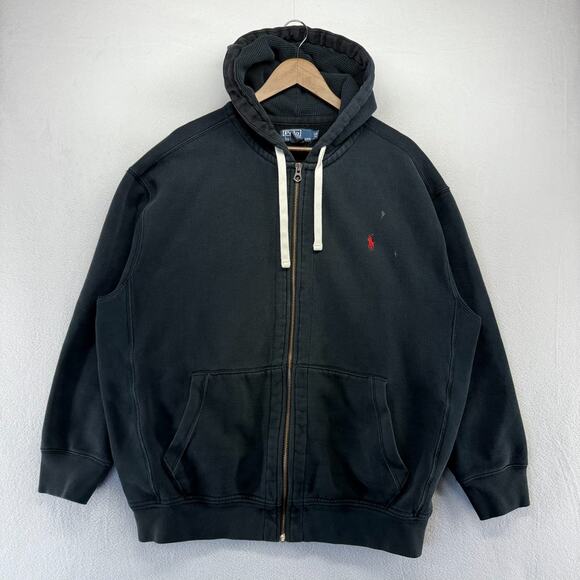 Vintage Ralph Lauren Hoodie Men's 2XB 2XL Big Black Heavyweight Zip Thermal Hood - Picture 1 of 8
